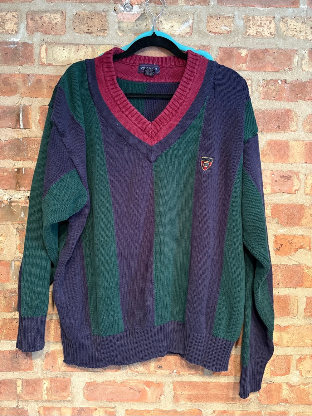 Gant men’s knit collegiate sweater 100% cotton vintage multicolor 3X v neck